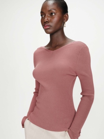 Top Volage caramiziu tip cardigan din tricot - Img 6