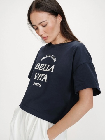 Top Voss oversize din bumbac navy blue - Img 2