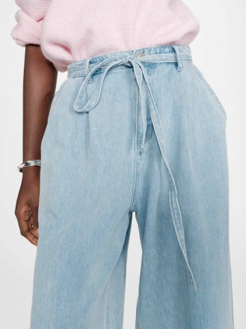 Blugi Pompon skyblue baggy cu talie medie-inalta - Img 2