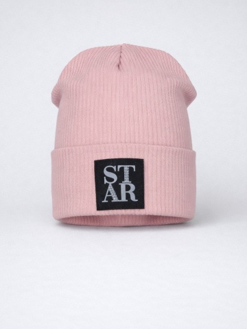 Caciula tip beanie roz pentru fetite, cu eticheta STAR - Img 2
