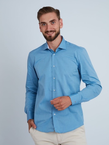 Camasa premium barbati, bumbac, regular fit - FRONTERA - albastru cu bezati - Img 1