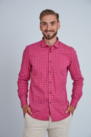 Camasa premium barbati, bumbac, slim fit - FRONTERA - roz cu bezati