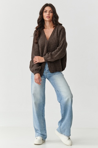 Cardigan dama scurt cu maneci usor bufante, maro - S170 - Img 2