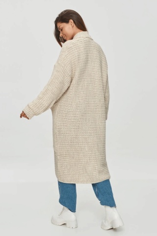 Cardigan lung de dama cu buzunare mari, bej melange - Makadamia S153 - Img 4