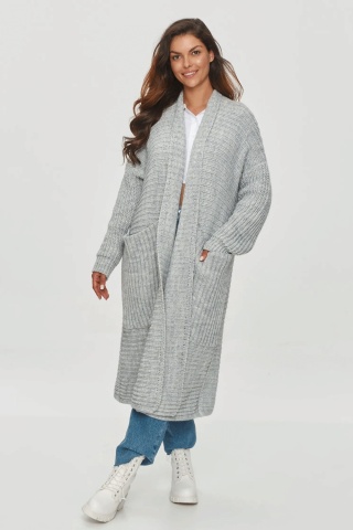 Cardigan lung de dama cu buzunare mari, gri deschis - Makadamia S153 - Img 2