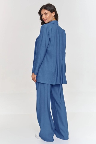 Compleu dama cu sacou si pantaloni largi, albastru jeans - M883 - Img 4