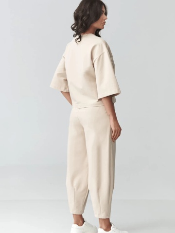 Compleu de trening bej cu pantaloni bufanti si bluza lejera - M916 - Img 3