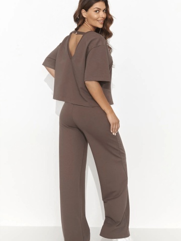 Compleu trening ciocolatiu din bumbac cu pantaloni conici si bluza lejera - NU475 - Img 2