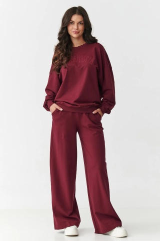 Compleu trening dama cu pantaloni largi, bordo - M890
