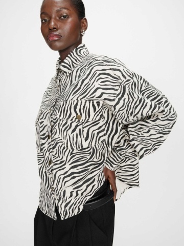 Jacheta-camasa Vana oversize din bumbac cu imprimeu zebra - Img 3