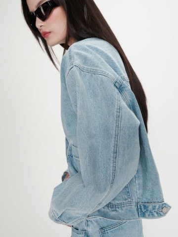 Jacheta Vinnie din denim sky blue cu croiala boxy - Img 4