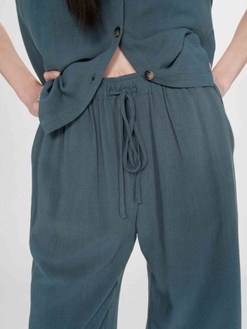 Pantaloni Raven verde petrol lejeri cu talie inalta - Img 3