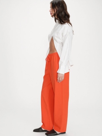 Pantaloni Rhode sanguine drepti din bumbac cu talie ajustabila - Img 4