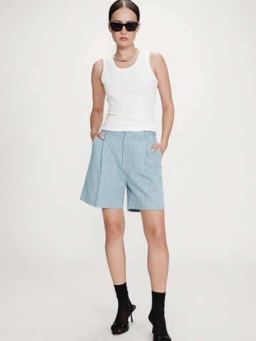 Pantaloni scurti Vars wide-leg din denim cu talie inalta - Img 2