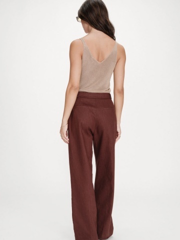 Pantaloni Vanelis din in chocolate cu talie inalta - Img 5
