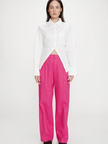 Pantaloni Vanelis din in fucsia cu talie inalta - Img 2