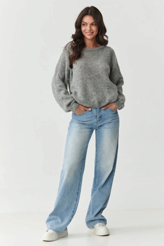 Pulover clasic dama cu adaos de mohair si lana, gri melange - Makadamia S168 - Img 2