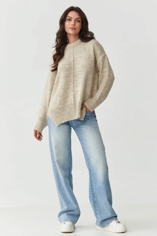 Pulover dama oversize cu cusatura decorativa, bej melange - S159 - Img 2