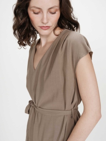 Rochie de vara Marilou kaki scurta cu decolteu in V - Img 3
