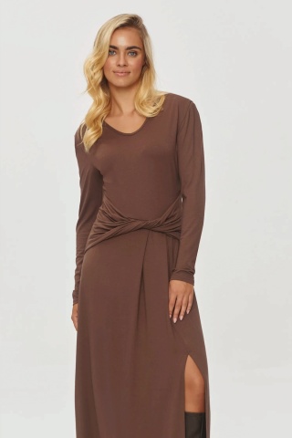 Rochie lunga fluida cu talie definita, ciocolatie - M838 - Img 2