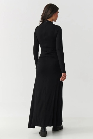 Rochie maxi cu guler inalt si incretituri, neagra - M897 - Img 3