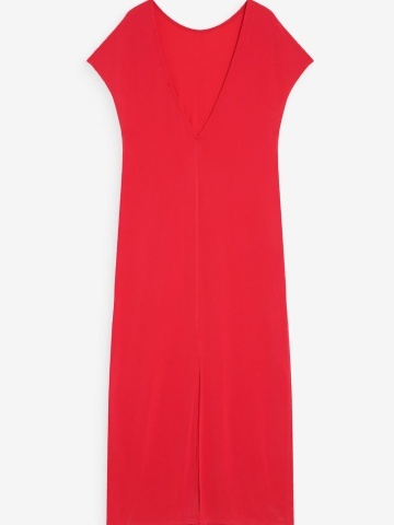 Rochie Peace rosu coral lunga lejera cu maneca scurta - Img 7