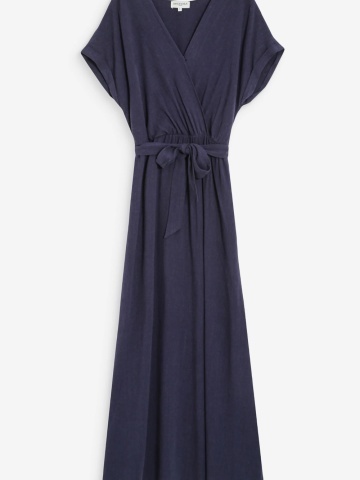 Rochie Pollen lunga navy blue cu maneca scurta si cordon in talie - Img 6