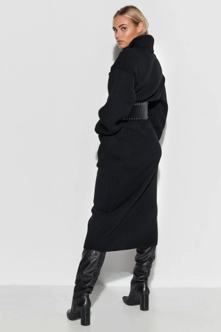 Rochie tricotata tip pulover, cu guler inalt si buzunare, neagra - Makadamia S105 - Img 4