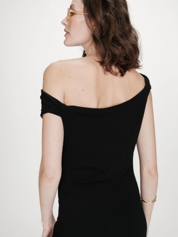 Rochie Vanity lunga neagra cu umar asimetric - Img 5