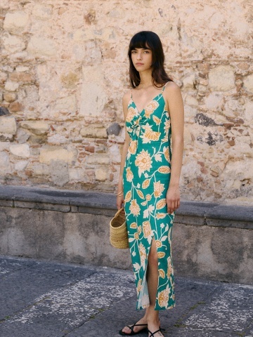 Rochie Velyssa verde turcoaz cu model floral - Img 9