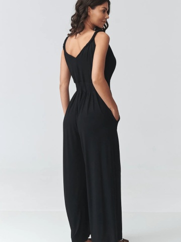 Salopeta de vara neagra cu bretele si pantaloni largi - M925 - Img 2