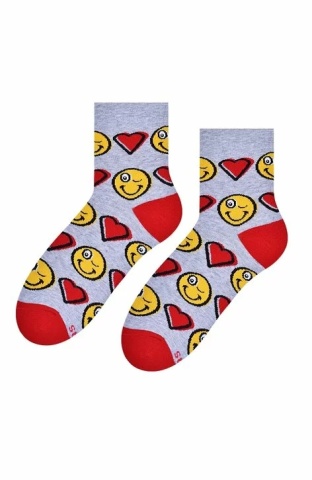 Sosete dama, model smiley si inimioare - Steven S099-594D gri melange