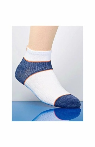 Sosete scurte unisex, din coolmax, cu uscare rapida - Steven S059-05 alb-jeans-orange