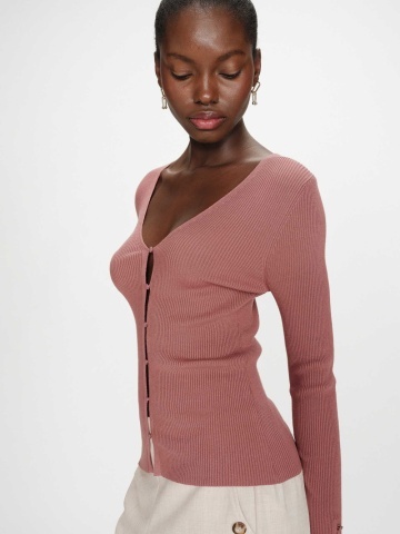 Top Volage caramiziu tip cardigan din tricot - Img 3