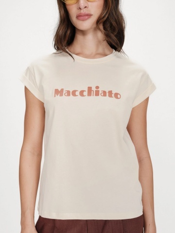 Tricou mocha Vico din bumbac cu mesaj Macchiato