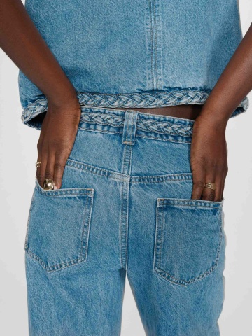 Blugi Jaden bleu wide-leg din bumbac cu talie inalta - Img 4