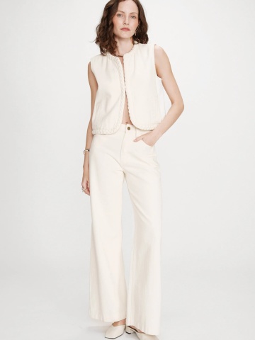 Blugi Jaden ecru wide-leg din bumbac cu talie inalta