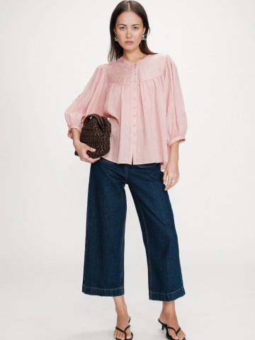 Bluza Vanille roz lejera cu maneci usor bufante - Img 2