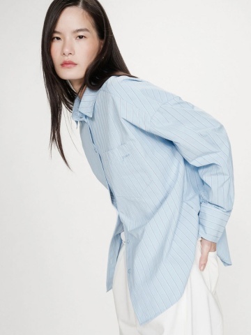 Camasa Valerie bleu oversize cu dungi - Img 3