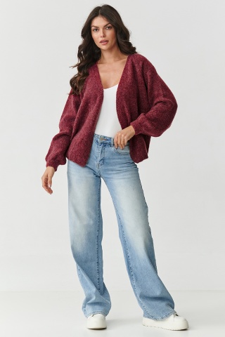Cardigan dama scurt cu maneci usor bufante, bordo - S170 - Img 2