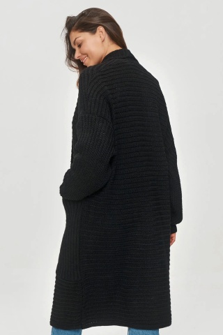 Cardigan lung cu buzunare mari, negru - S153 - Img 3