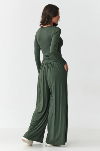 Compleu dama cu pantaloni largi si bluza cu incretituri, kaki - M892 - Img 3