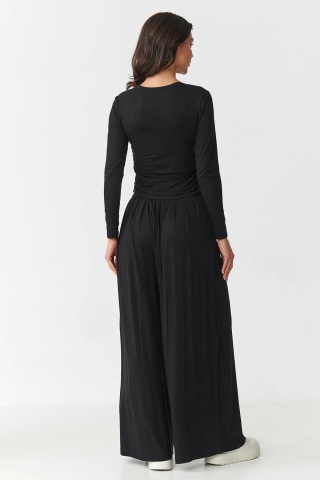 Compleu dama cu pantaloni largi si bluza cu incretituri, negru - M892 - Img 3