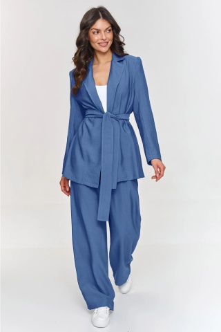 Compleu dama cu sacou si pantaloni largi, albastru jeans - M883