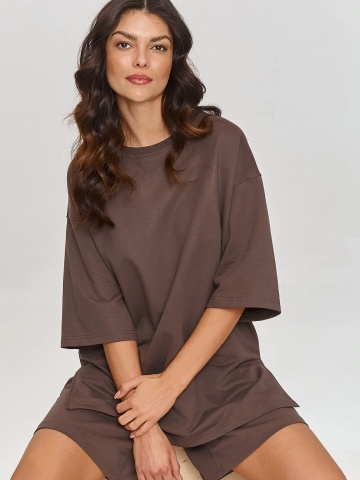 Compleu de vara ciocolatiu cu tricou si pantaloni scurti - M870 - Img 2