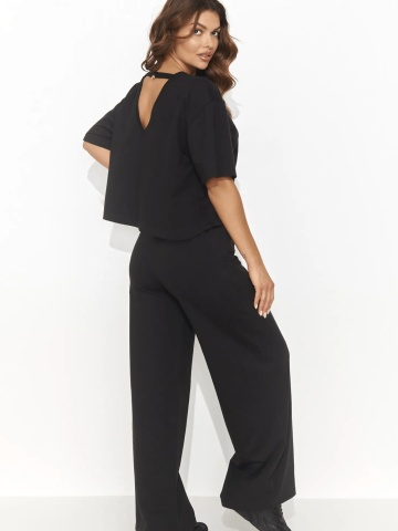 Compleu trening negru din bumbac cu pantaloni conici si bluzs lejera - NU475 - Img 3