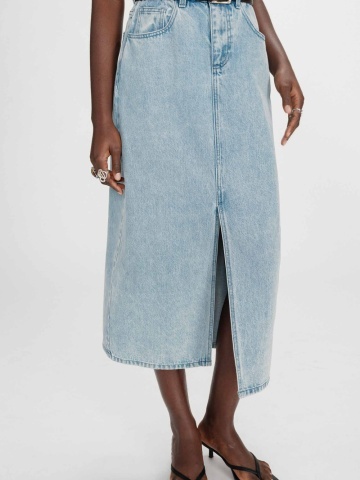 Fusta Varenne lunga din denim cu talie inalta si slit