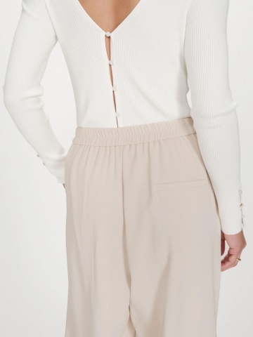Pantaloni Noblesse ecru wide-leg cu talie medie-inalta - Img 5