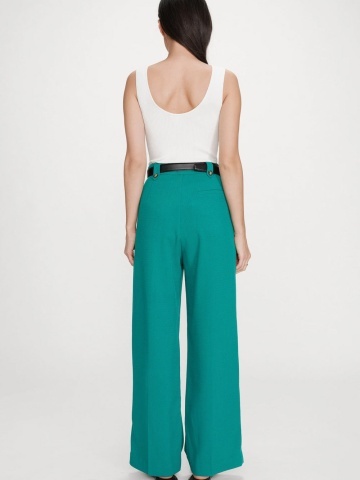 Pantaloni Pierre verde turcoaz drepti cu talie medie-inalta si pliuri - Img 5