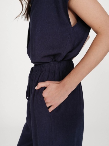 Pantaloni Raven navy blue lejeri cu talie inalta - Img 5
